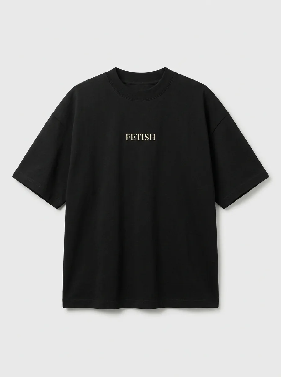 The FETISH Tee: black oversized T-shirt with cream FETISH lettering