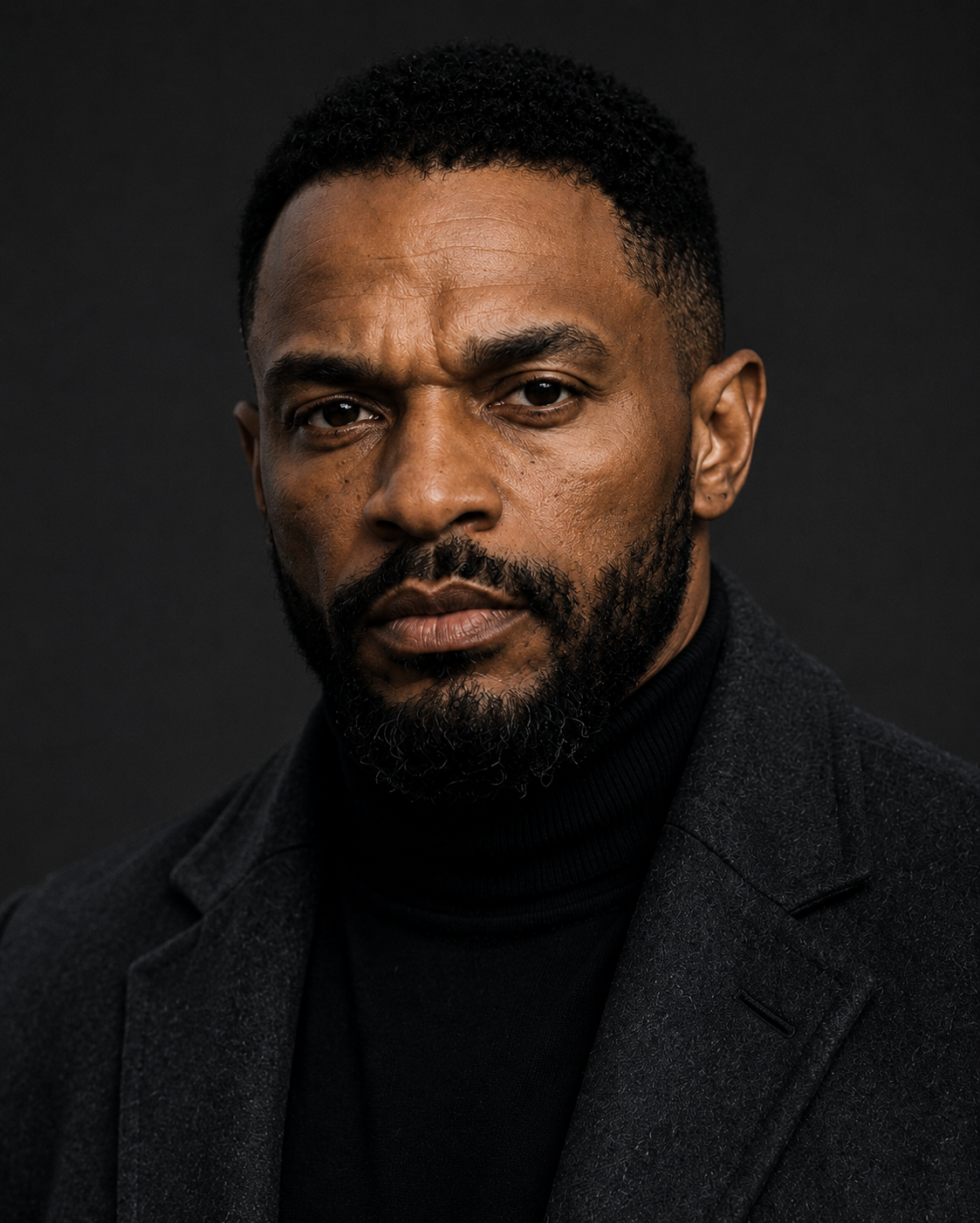 Monochrome editorial portrait of SEN CARTER, actor / media personality